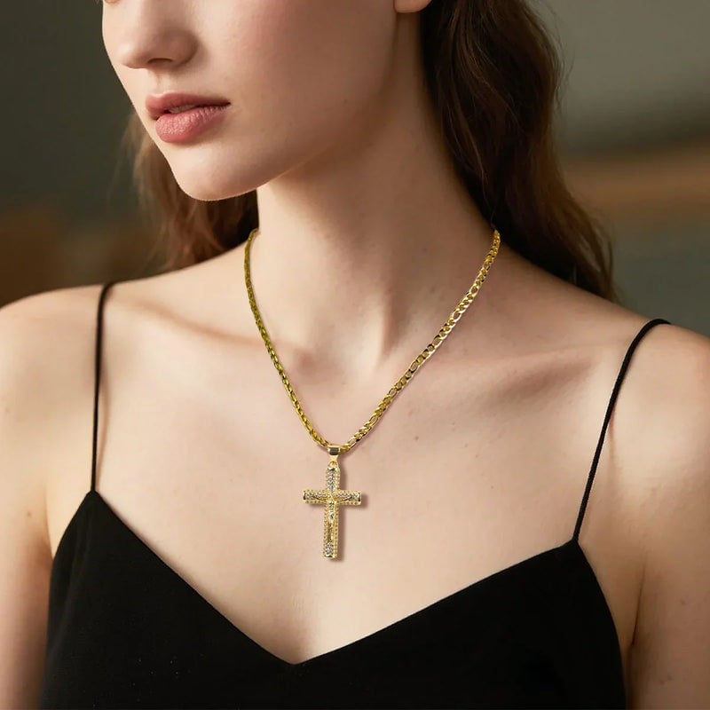 Jubilee Gold Plated Orthodox Crucifix Necklace | 2 in Pendant, Gift Box 