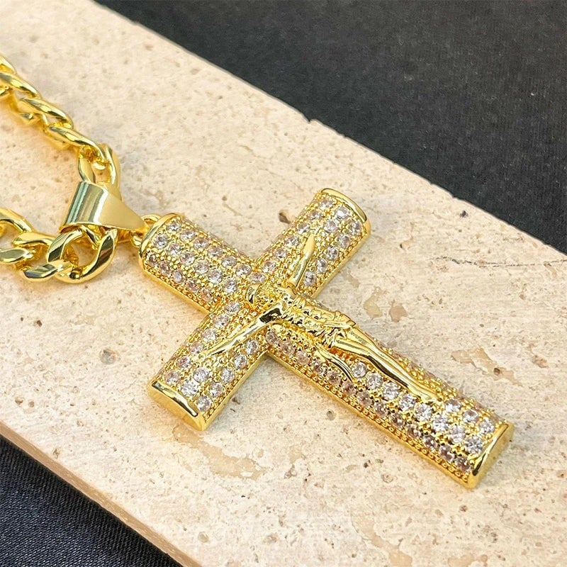 Jubilee Gold Plated Orthodox Crucifix Necklace | 2 in Pendant, Gift Box 
