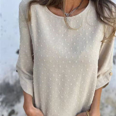 Jessa Round-Neck Jacquard Top | Soft Polyester Knit | Sizes S-4XL 