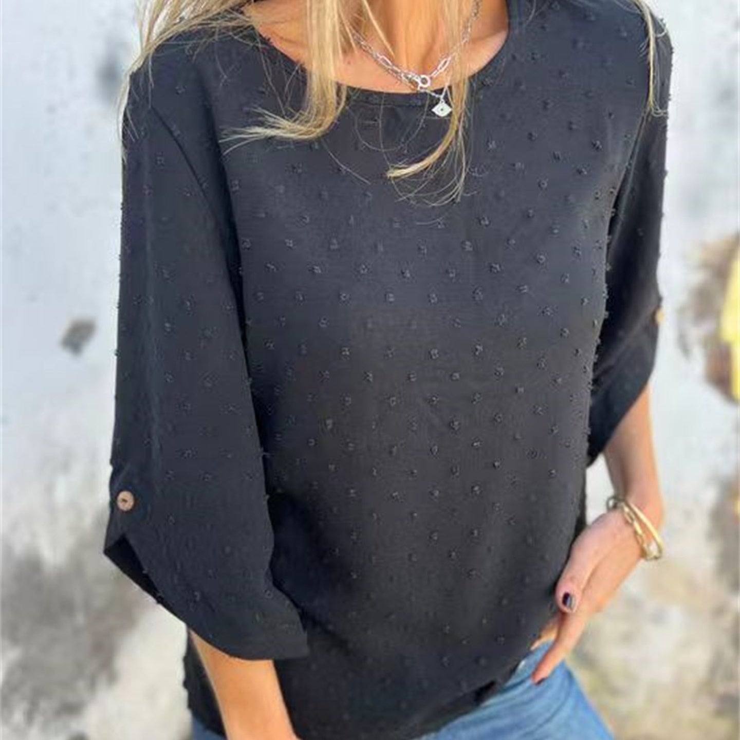 Jessa Round-Neck Jacquard Top | Soft Polyester Knit | Sizes S-4XL 