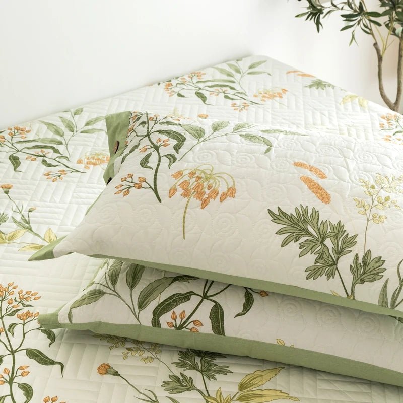 King Size Botanical Quilt Set – Lightweight 100% Cotton, Cooling Fabric for Stylish Bedroom Décor 