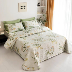 King Size Botanical Quilt Set – Lightweight 100% Cotton, Cooling Fabric for Stylish Bedroom Décor 