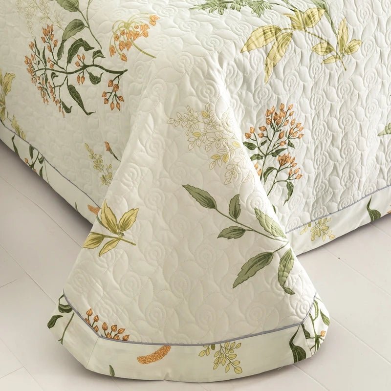 King Size Botanical Quilt Set – Lightweight 100% Cotton, Cooling Fabric for Stylish Bedroom Décor 