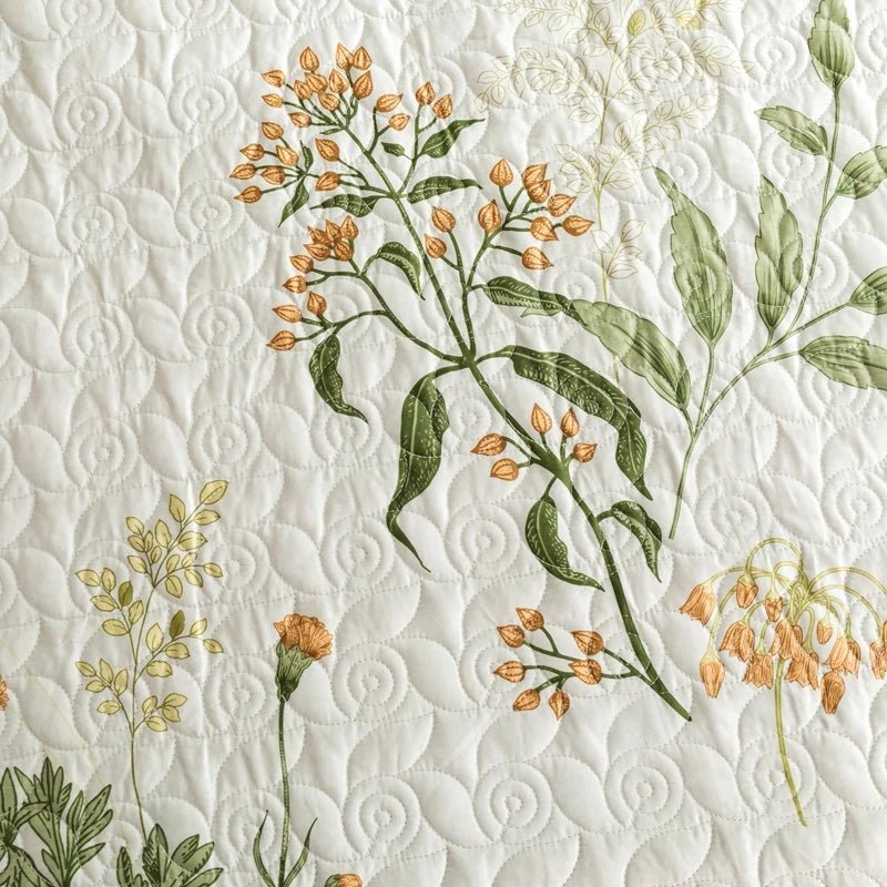 King Size Botanical Quilt Set – Lightweight 100% Cotton, Cooling Fabric for Stylish Bedroom Décor 