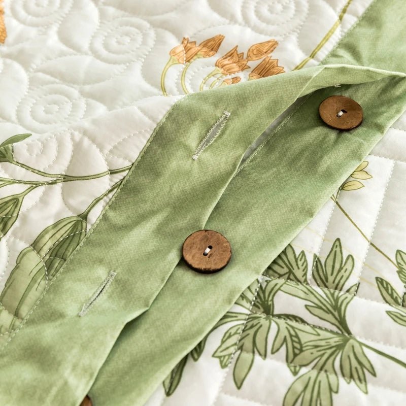 King Size Botanical Quilt Set – Lightweight 100% Cotton, Cooling Fabric for Stylish Bedroom Décor 