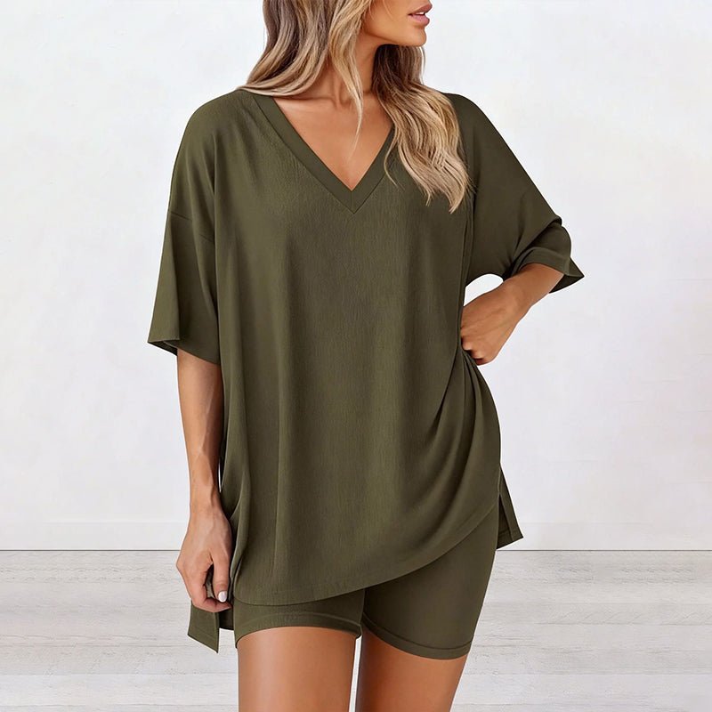Lara Relaxed Tee & High-Waist Shorts Set | Soft Breathable Warm-Weather Outfit 