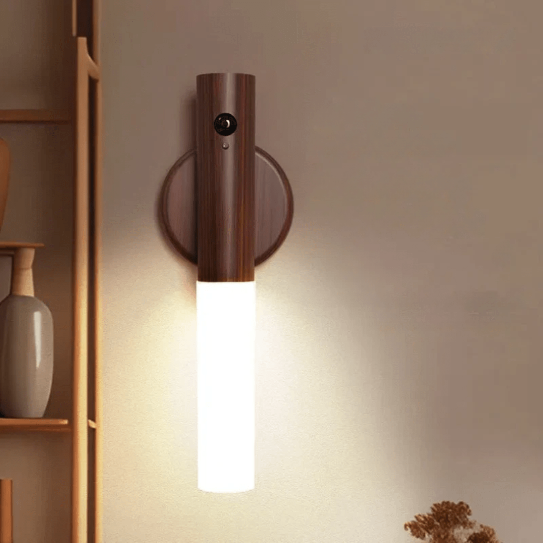 LED Motion Sensor Wall Light with Wooden Base – Energy Efficient and Stylish Design 
