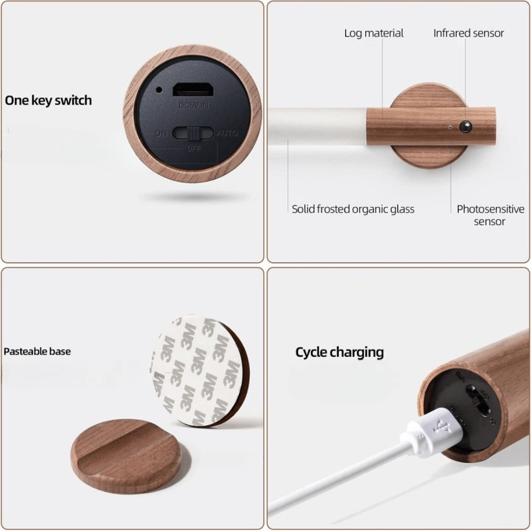 LED Motion Sensor Wall Light with Wooden Base – Energy Efficient and Stylish Design 