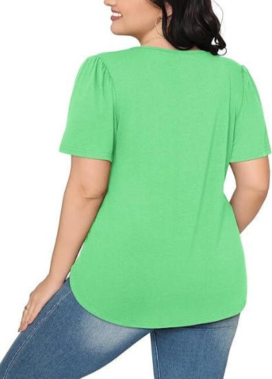 Liora Pleated Short Sleeve Top | Scoop Neck Pull-On Women's Blouse 