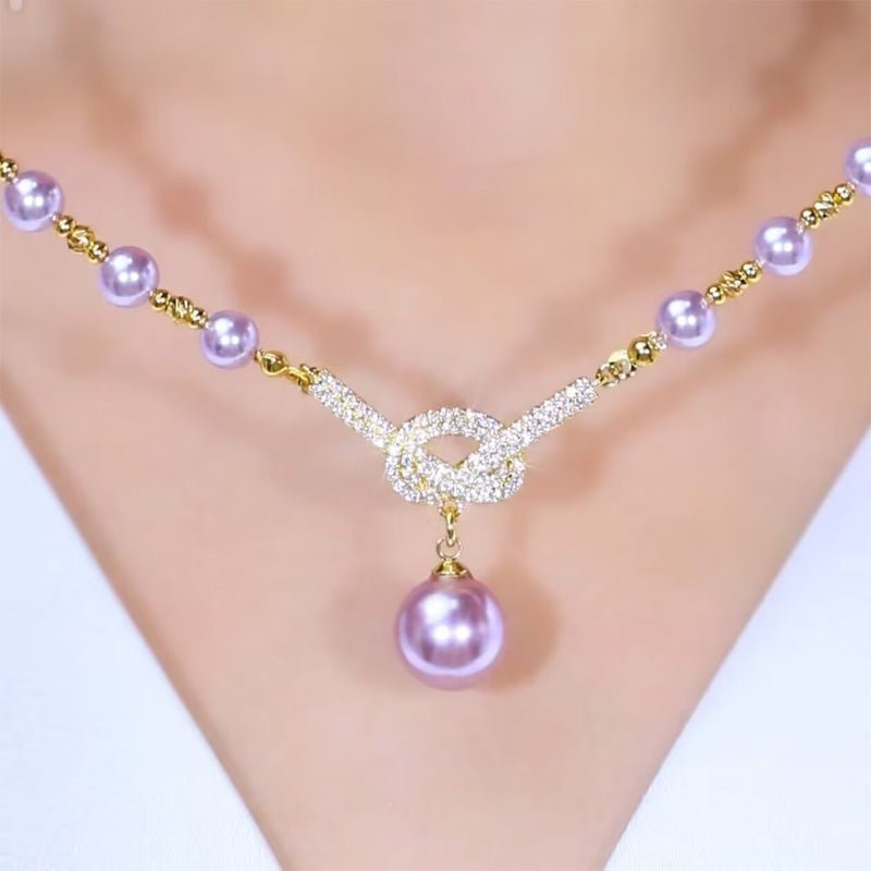 Luna Glow Simulated Pearl Necklace | Sparkling Rhinestone Details, 17.7 in 