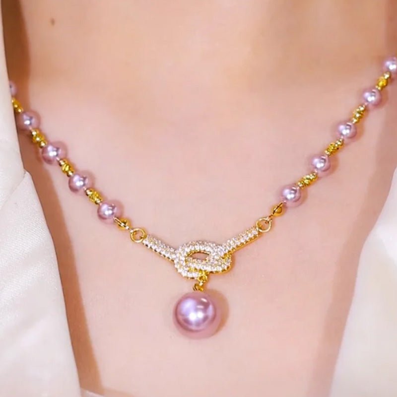 Luna Glow Simulated Pearl Necklace | Sparkling Rhinestone Details, 17.7 in 