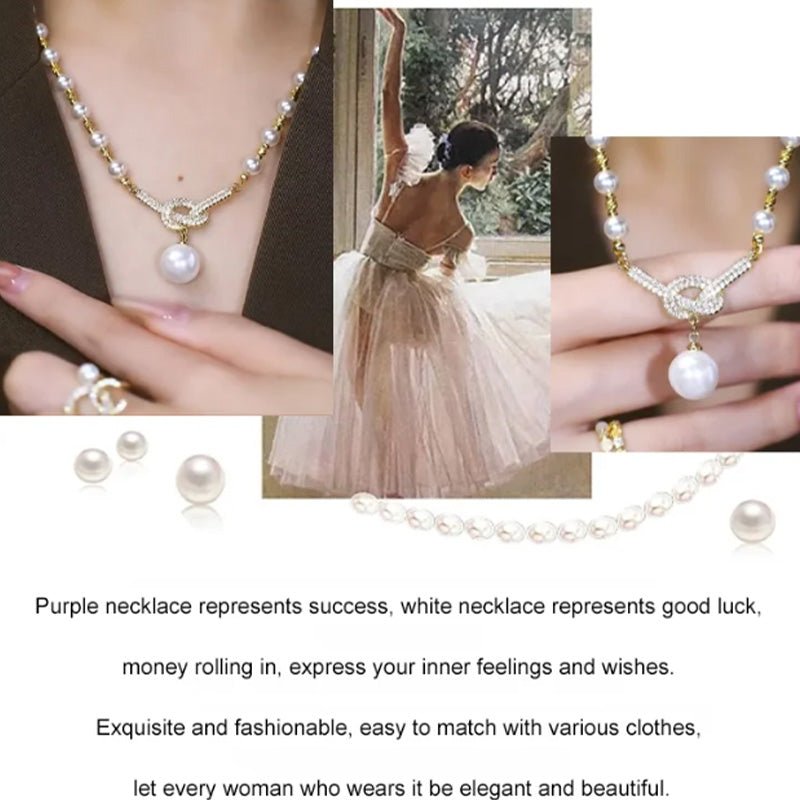 Luna Glow Simulated Pearl Necklace | Sparkling Rhinestone Details, 17.7 in 