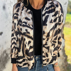 Luna Zebra Print Lightweight Bomber Jacket | Zip Front Fall Layer 