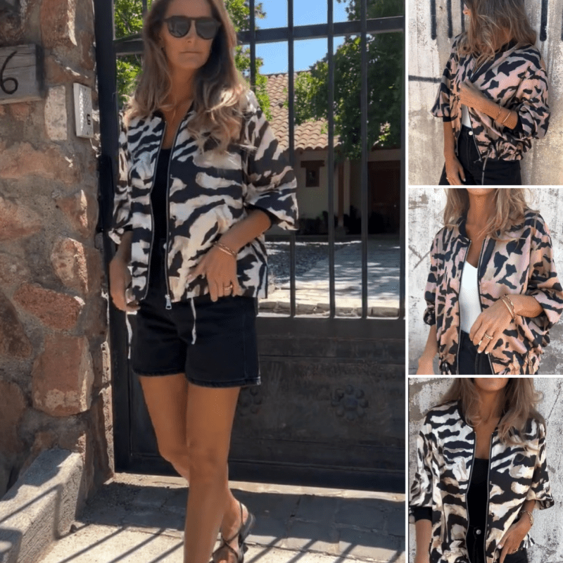 Luna Zebra Print Lightweight Bomber Jacket | Zip Front Fall Layer 