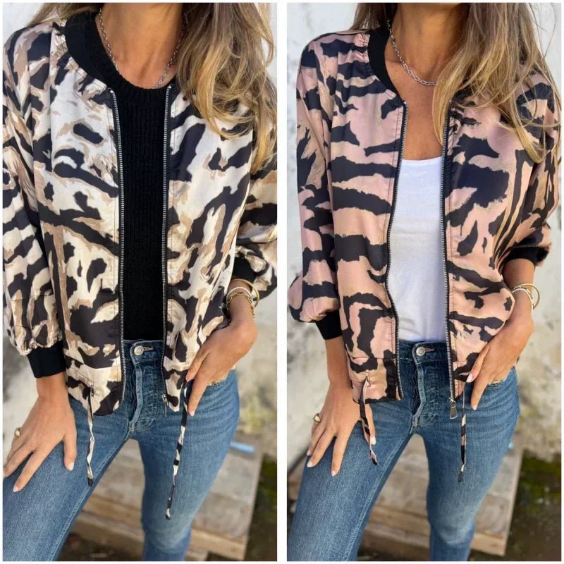 Luna Zebra Print Lightweight Bomber Jacket | Zip Front Fall Layer 