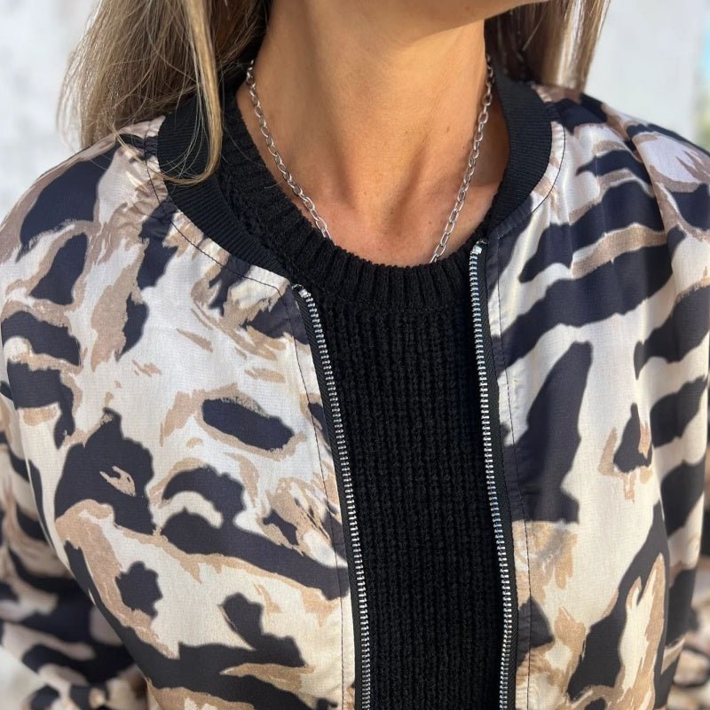 Luna Zebra Print Lightweight Bomber Jacket | Zip Front Fall Layer 