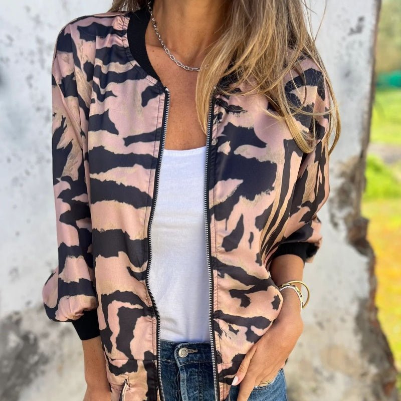 Luna Zebra Print Lightweight Bomber Jacket | Zip Front Fall Layer 