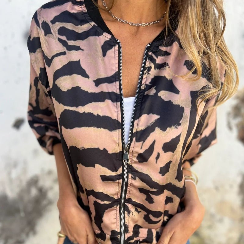 Luna Zebra Print Lightweight Bomber Jacket | Zip Front Fall Layer 