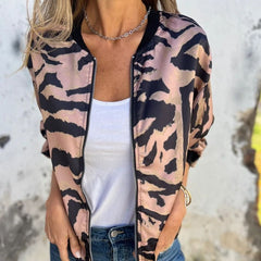 Luna Zebra Print Lightweight Bomber Jacket | Zip Front Fall Layer 