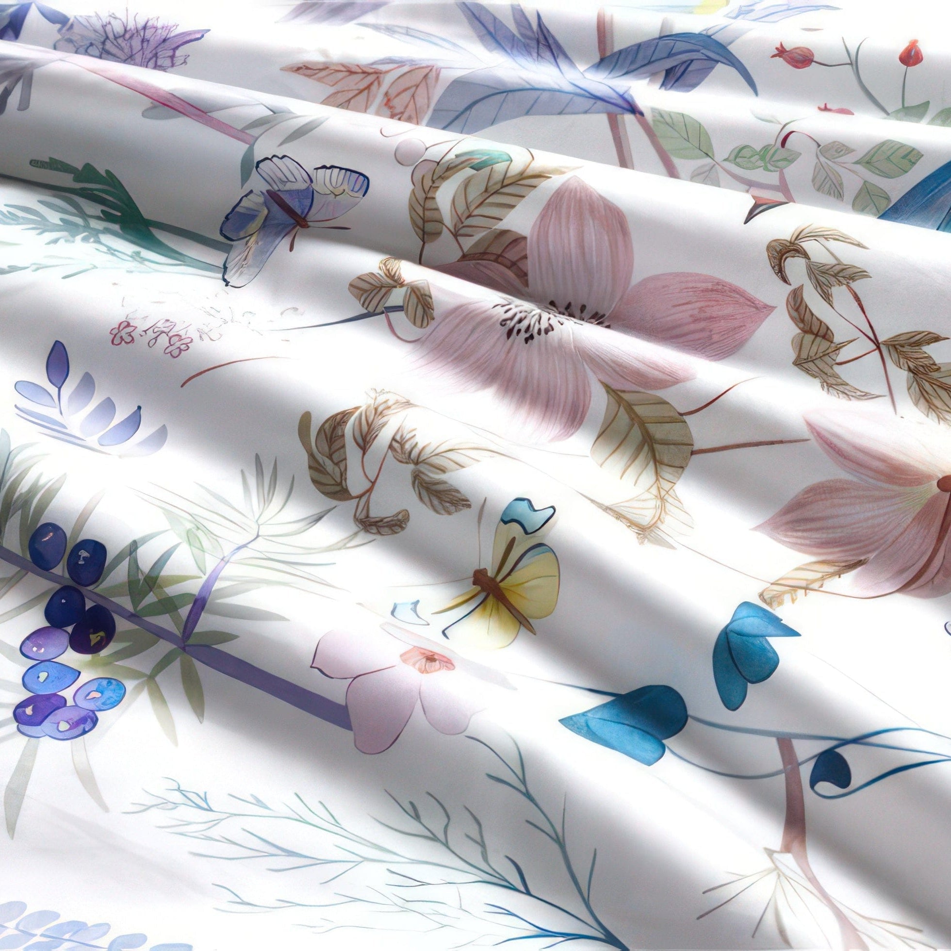 Luxurious Egyptian Cotton Bedding Set with Botanical Design – Soft White and Muted Lilac Reversible Comforter 