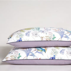 Luxurious Egyptian Cotton Bedding Set with Botanical Design – Soft White and Muted Lilac Reversible Comforter 