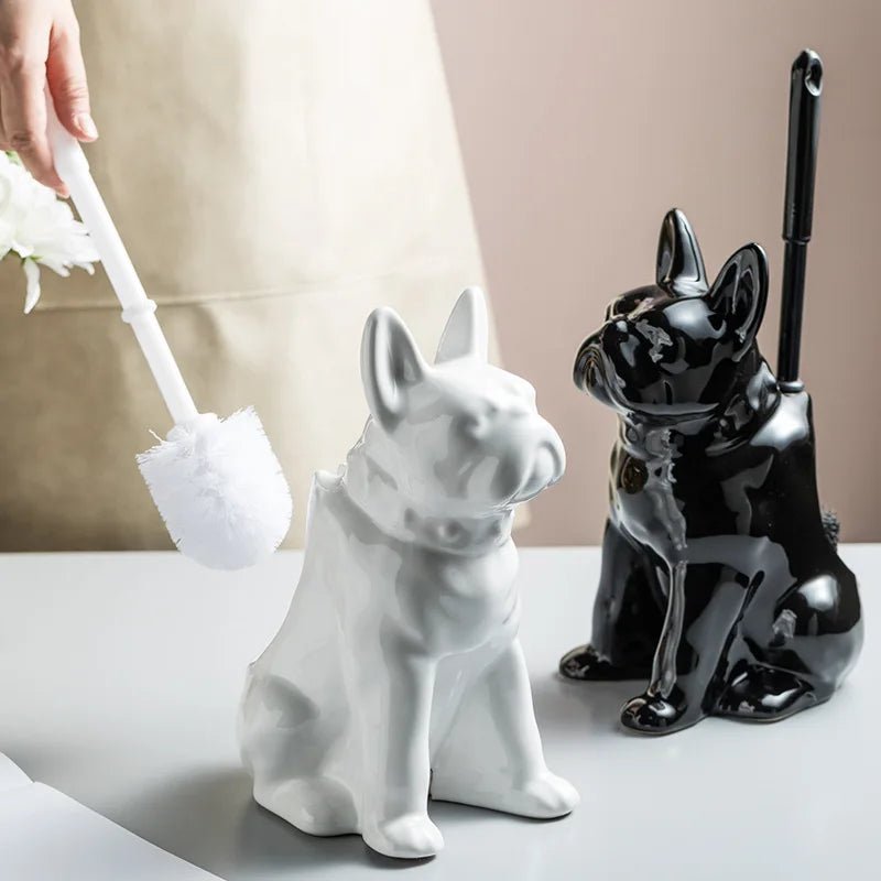 Luxury Ceramic Toilet Brush with Unique Dog Design – Stylish Toilet Bowl Brush and Holder for Bathroom Decor 