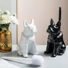 Luxury Ceramic Toilet Brush with Unique Dog Design – Stylish Toilet Bowl Brush and Holder for Bathroom Decor 