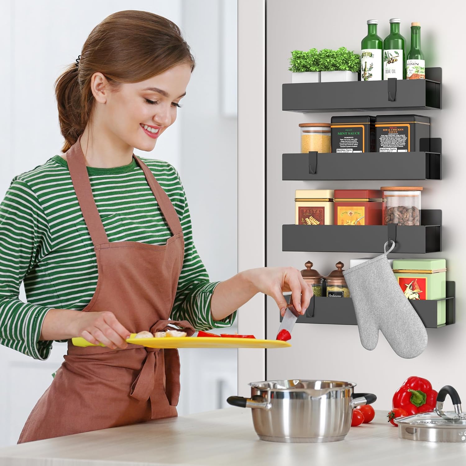 Magnetic Kitchen Spice Rack with Reinforced Steel Frame 