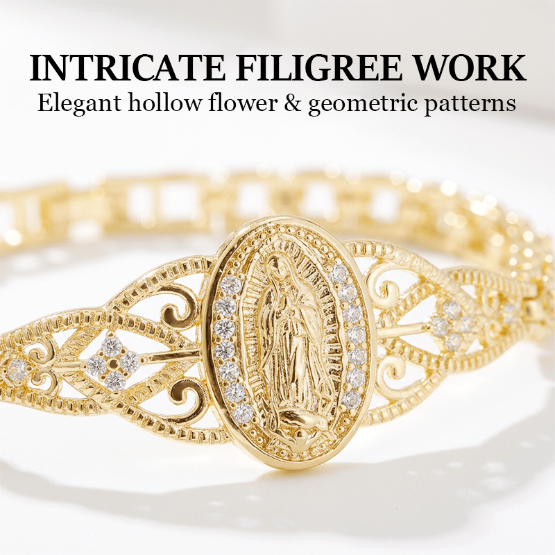 Marian Medallion Bracelet | Gold-Plated Copper Filigree Faith Jewelry 