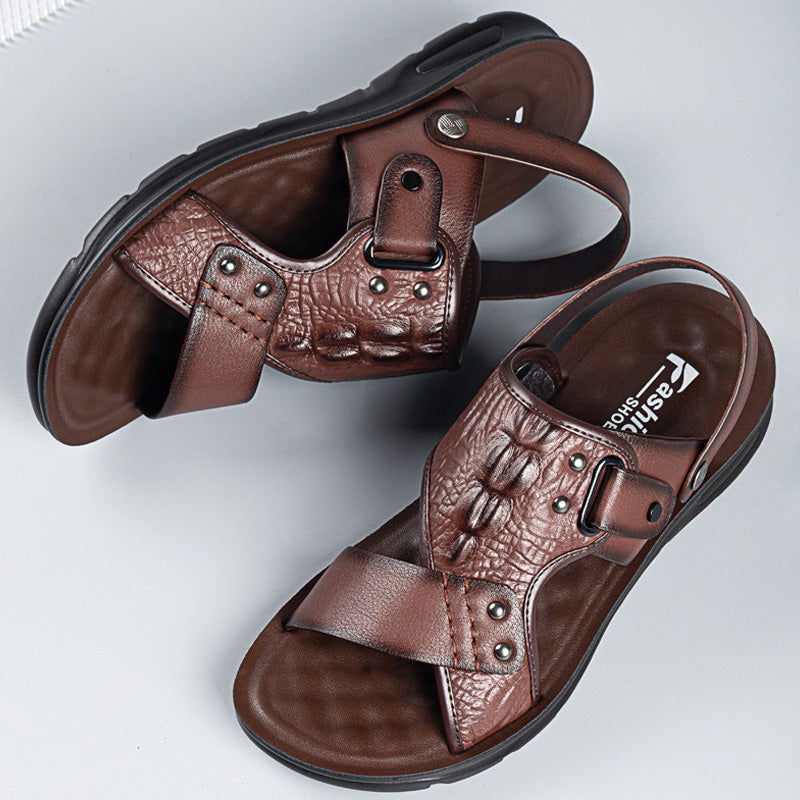Marina Two-Way Strap Leather Sandals | Massage Insole, Beach-to-City Comfort 