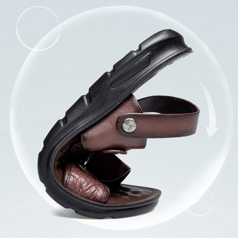 Marina Two-Way Strap Leather Sandals | Massage Insole, Beach-to-City Comfort 