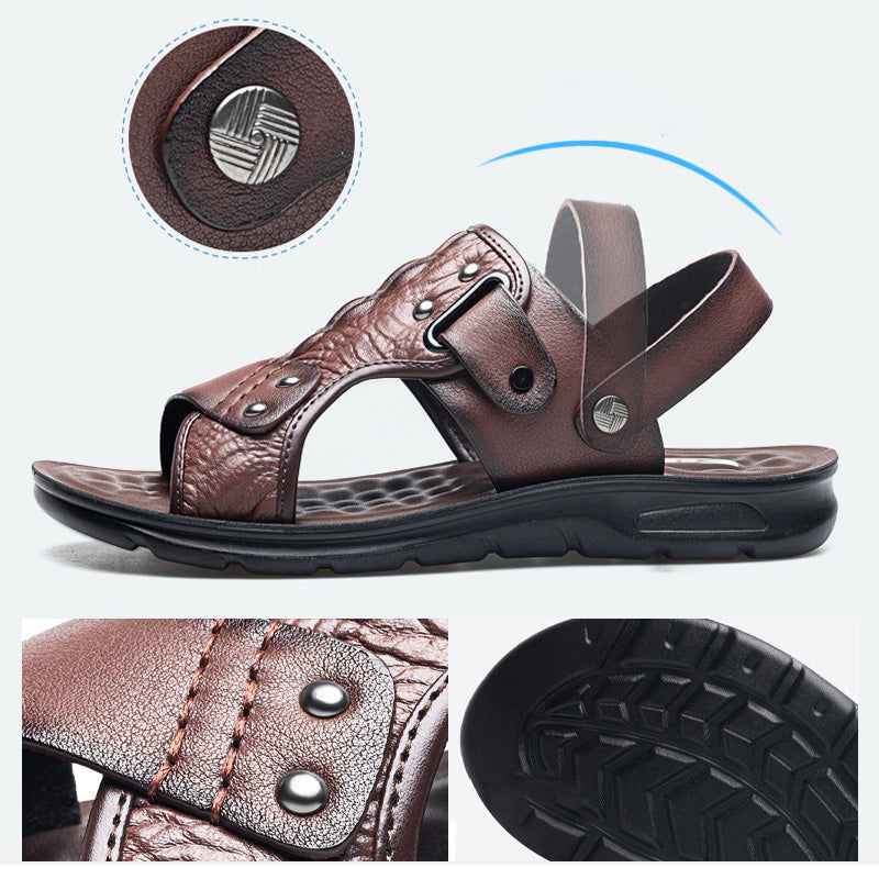 Marina Two-Way Strap Leather Sandals | Massage Insole, Beach-to-City Comfort 