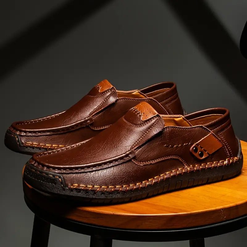 Marston Leather Slip-On Shoes | Padded Insole, Round Toe Daily Wear 