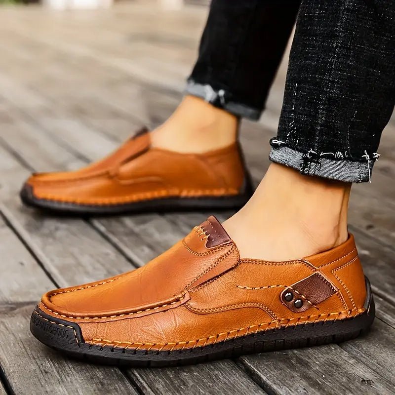 Marston Leather Slip-On Shoes | Padded Insole, Round Toe Daily Wear 