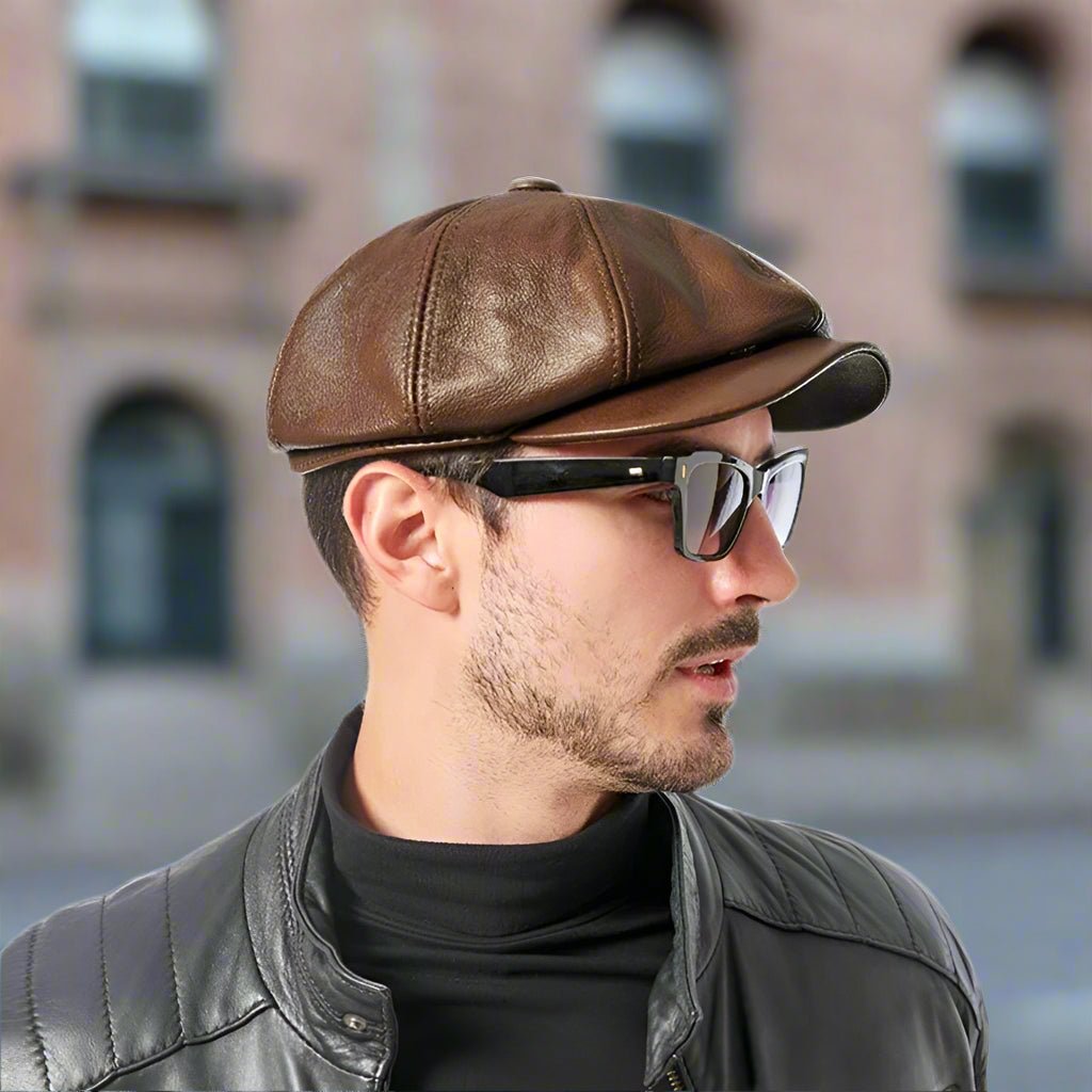 Maverick Men's Leather Cap | Handcrafted Genuine Leather, Vintage-Inspired 