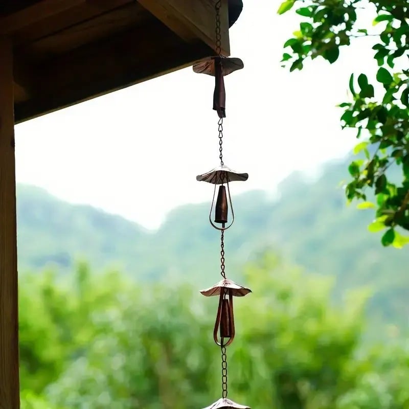 Meadowcap Iron Rain Chain | Mushroom Gutter Water Diverter for Garden Decor 