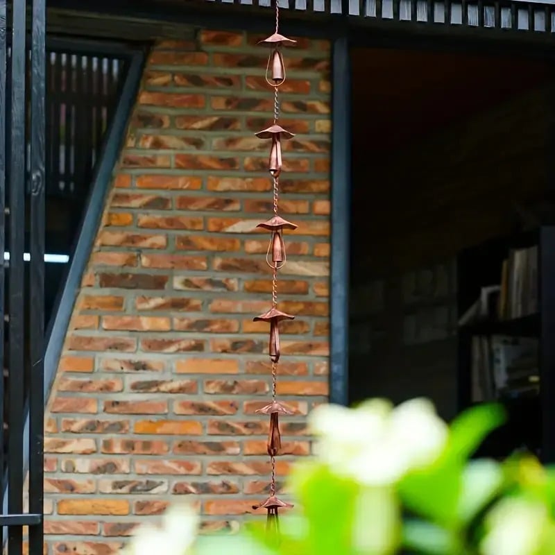 Meadowcap Iron Rain Chain | Mushroom Gutter Water Diverter for Garden Decor 