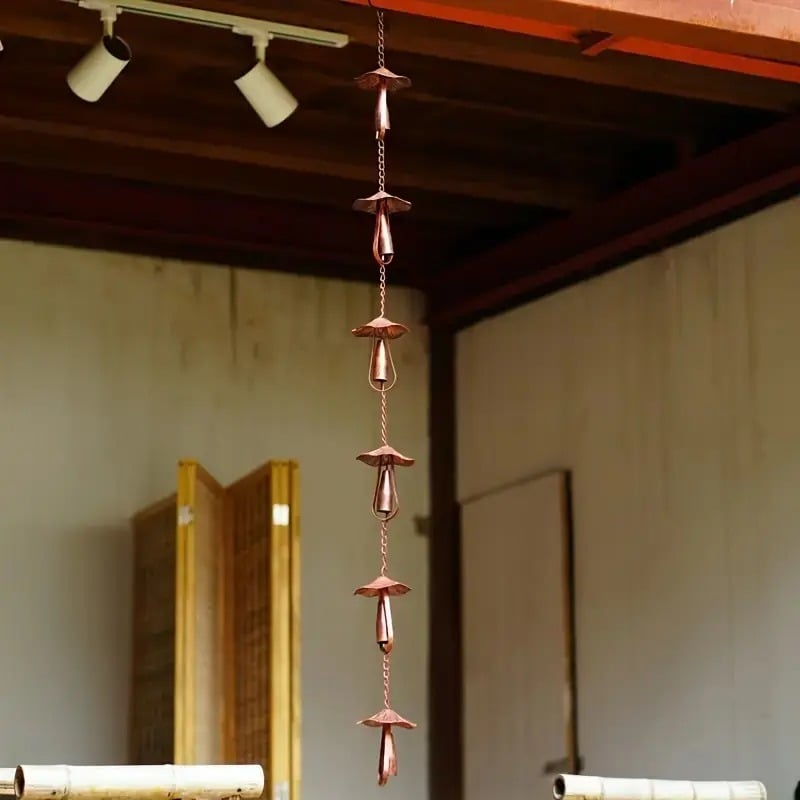 Meadowcap Iron Rain Chain | Mushroom Gutter Water Diverter for Garden Decor 