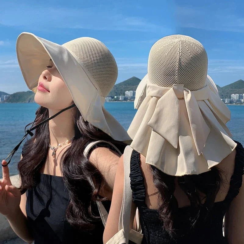 Mela Women's Sun Hat | Breathable Mesh with Neck Shawl, Wide Brim Sun Protection 