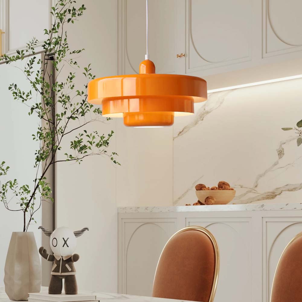 Mid-Century Pendant Light in Orange Metal – Bauhaus Style Ceiling Fixture 