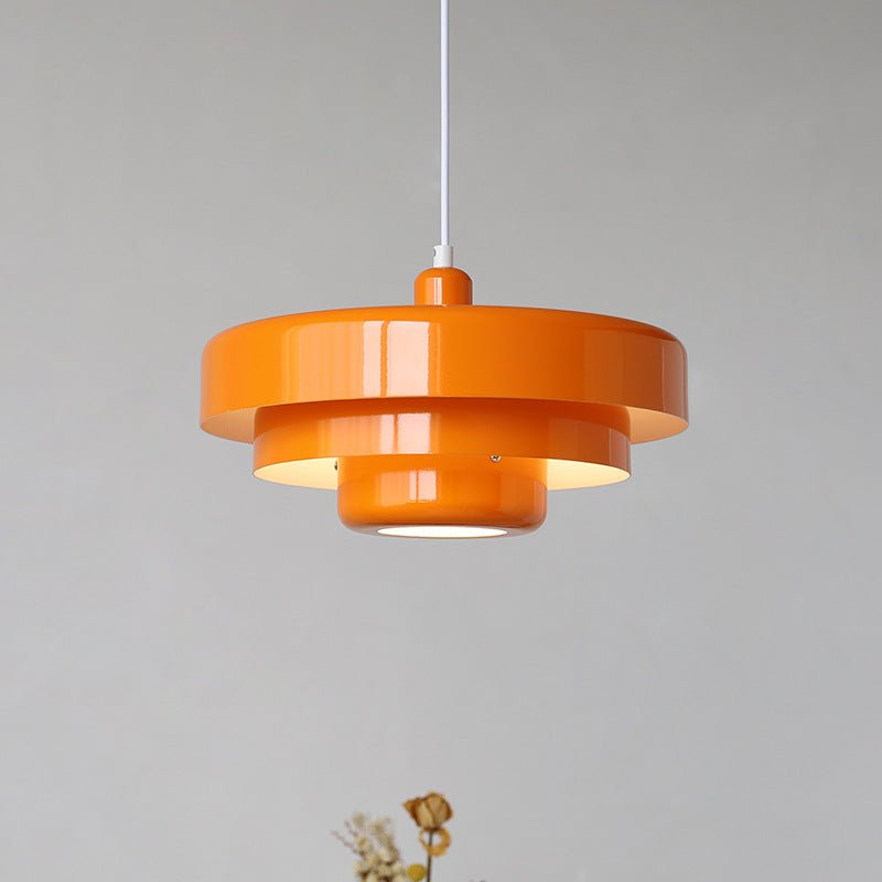 Mid-Century Pendant Light in Orange Metal – Bauhaus Style Ceiling Fixture 