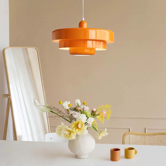 Mid-Century Pendant Light in Orange Metal – Bauhaus Style Ceiling Fixture 