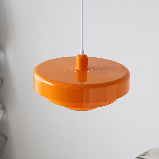 Mid-Century Pendant Light in Orange Metal – Bauhaus Style Ceiling Fixture 