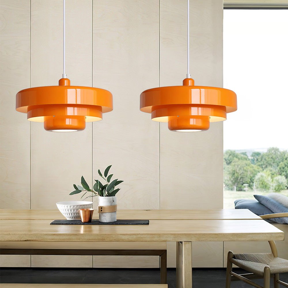 Mid-Century Pendant Light in Orange Metal – Bauhaus Style Ceiling Fixture 