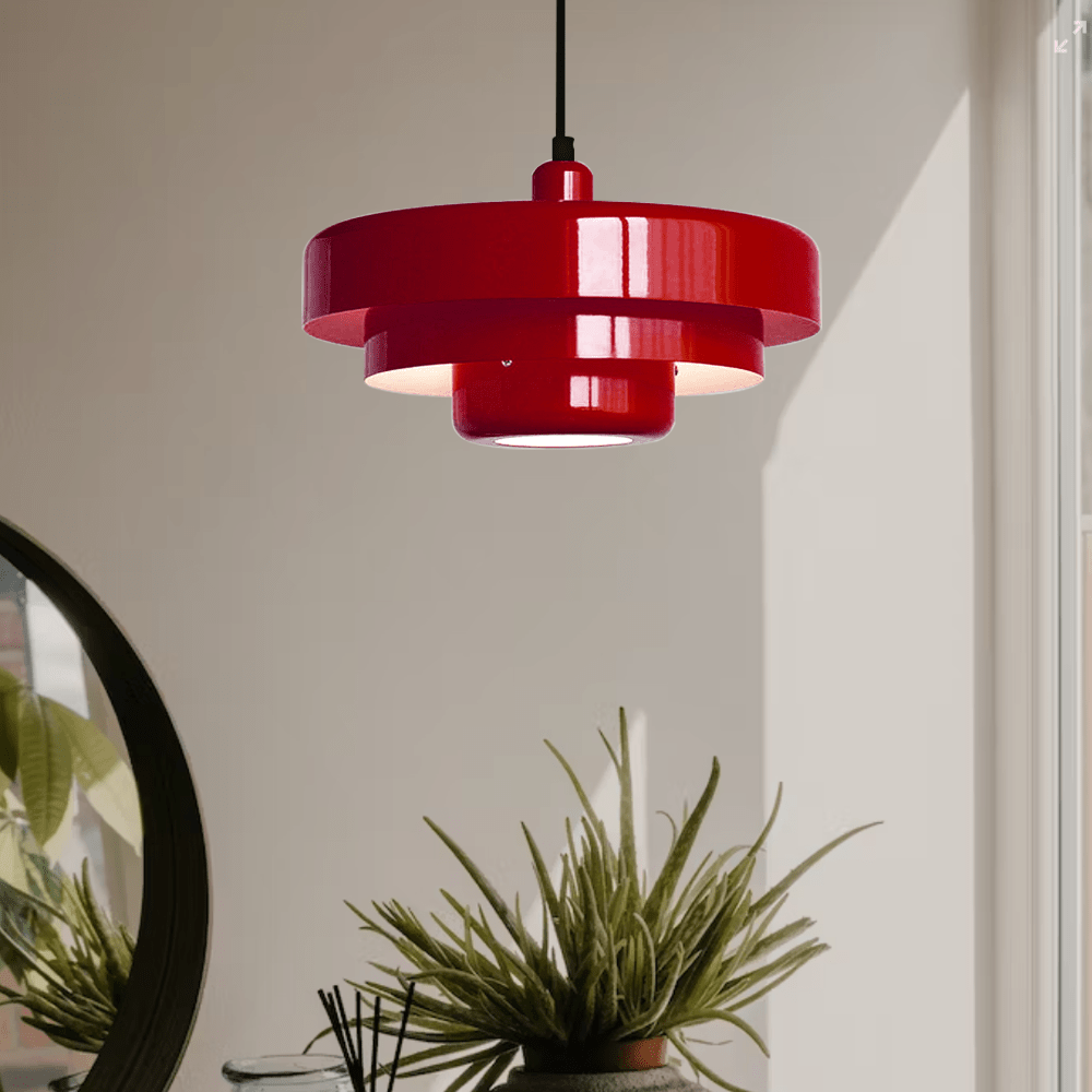 Mid-Century Pendant Light in Orange Metal – Bauhaus Style Ceiling Fixture 