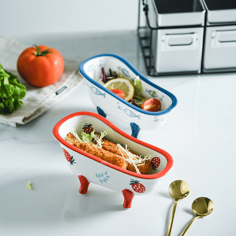Mini Ceramic Bathtub Serving Dish – Vintage Clawfoot Design, Elegant Serving Bowl for Snacks and Sides 