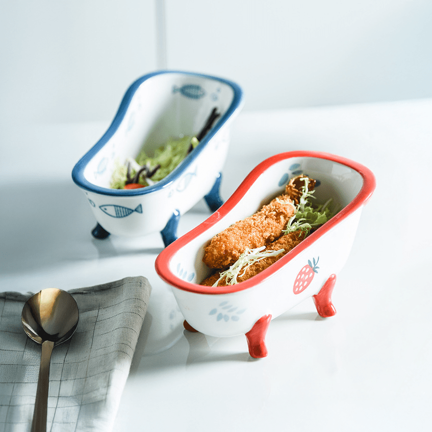 Mini Ceramic Bathtub Serving Dish – Vintage Clawfoot Design, Elegant Serving Bowl for Snacks and Sides 