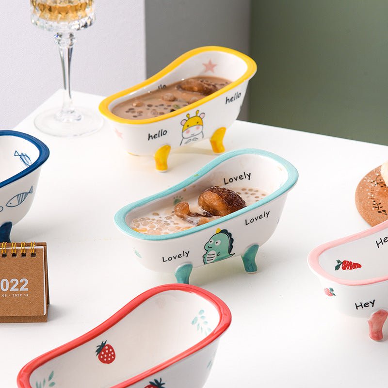 Mini Ceramic Bathtub Serving Dish – Vintage Clawfoot Design, Elegant Serving Bowl for Snacks and Sides 