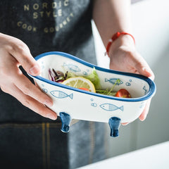 Mini Ceramic Bathtub Serving Dish – Vintage Clawfoot Design, Elegant Serving Bowl for Snacks and Sides 