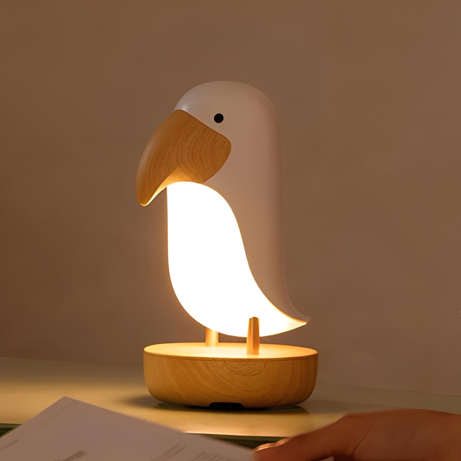 Minimalist Bird Night Light - USB Rechargeable Soft Ambient Illumination with Wooden Accents, Ideal for Bedroom and Reading Nook 